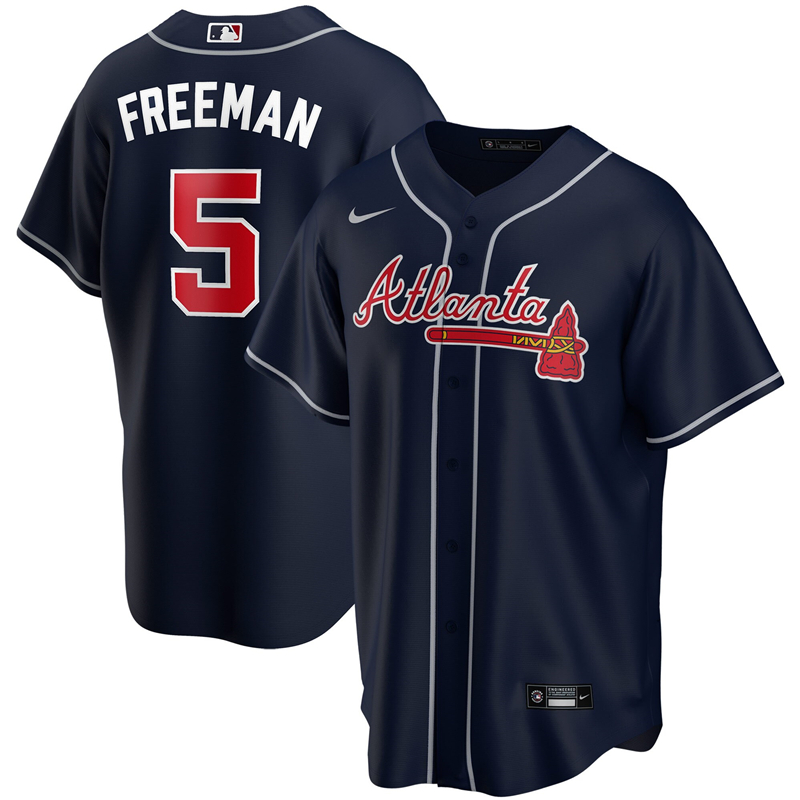 2020 MLB Men Atlanta Braves #5 Freddie Freeman Nike Navy Alternate 2020 Replica Player Jersey 1->atlanta braves->MLB Jersey
